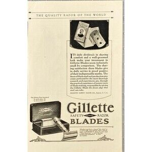 Gillette Safety Razor Blades "The Quality Razor of the World" Vtg Print Ad 1925